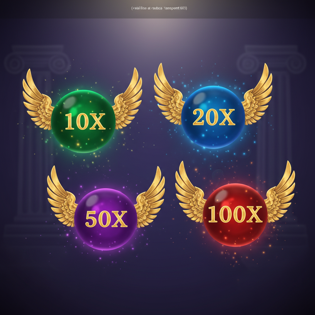 Multiplier Symbols - Colored Orbs with Golden Wings